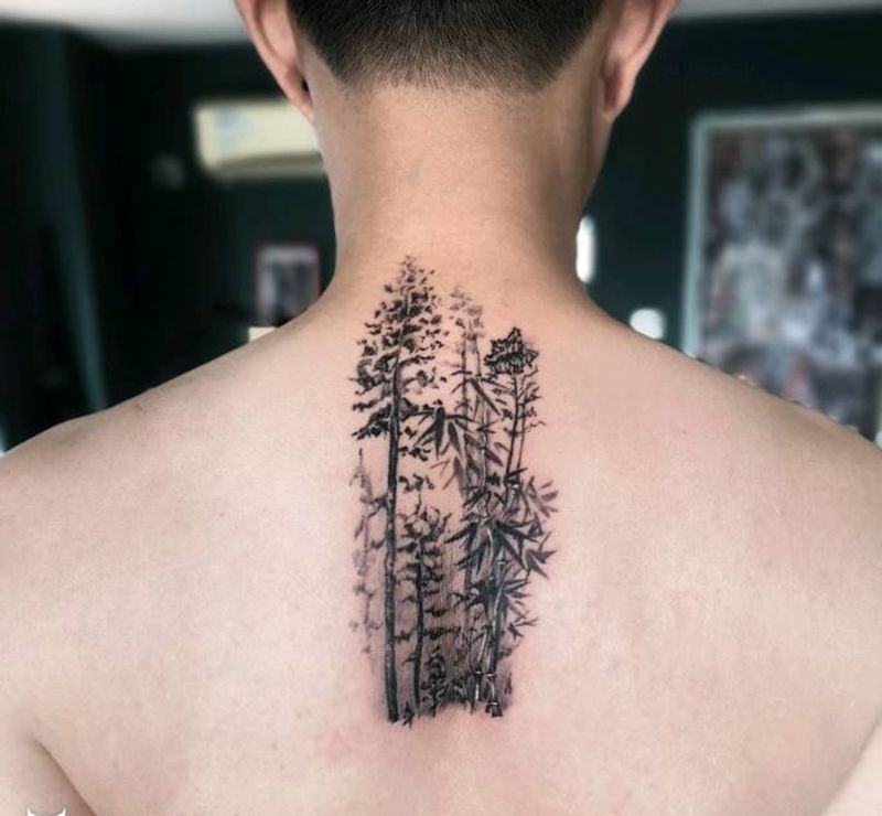 竹纹身图片_背部纹身图案