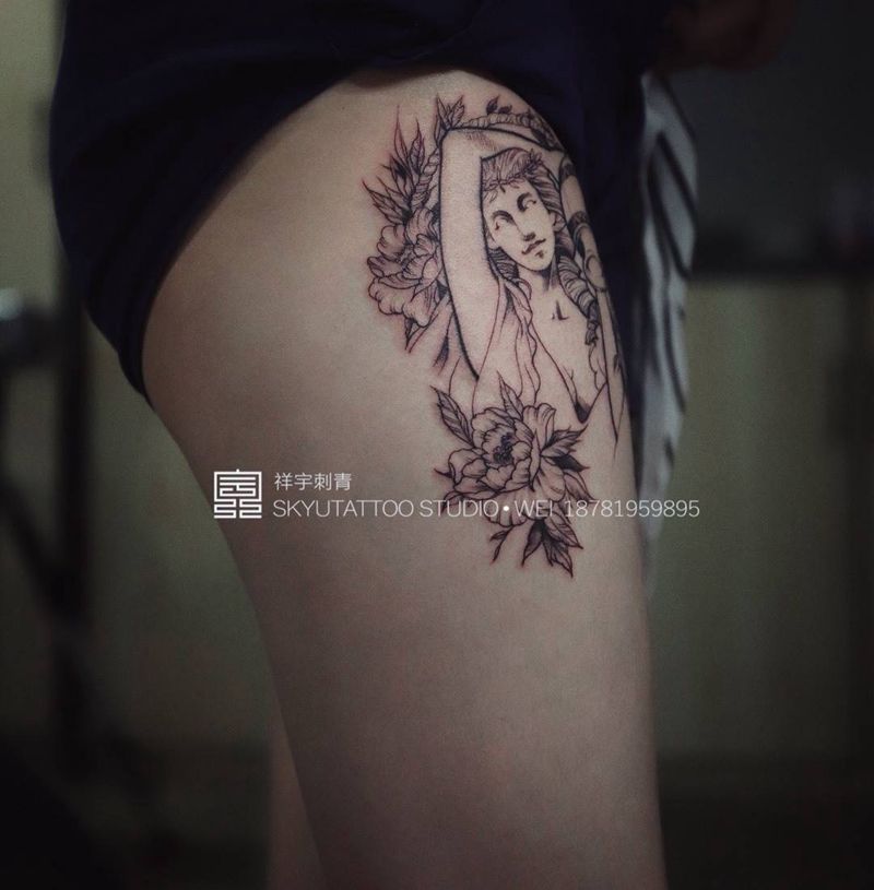 小清新水瓶座纹身图片_成品腿部清新原创人物纹身图案