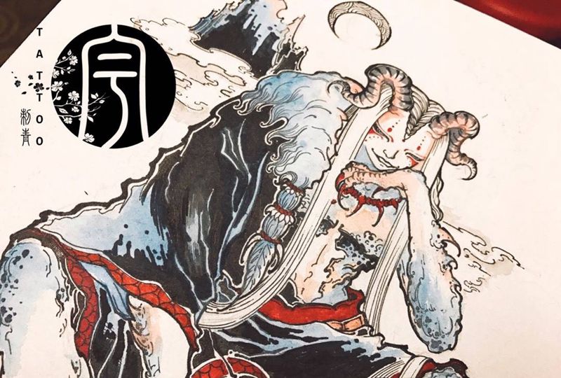 吉神泰逢纹身图片_手稿手臂传统原创鬼神纹身图案