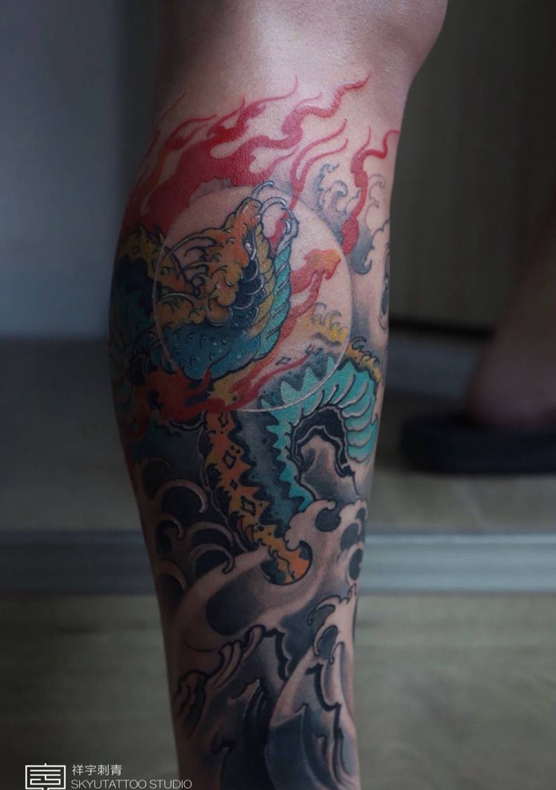 祥宇刺青原创纹身•长蛇纹身图片_成品脚部传统原创鬼神纹身图案