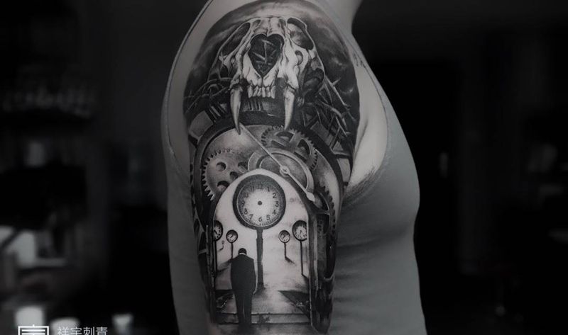 心向光明纹身图片_成品手臂写实原创纹身图案