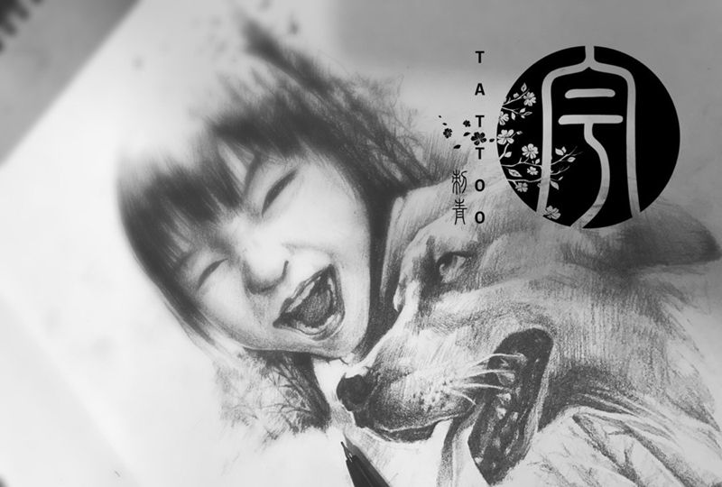 小腿肖象定制设计纹身图片_手稿脚部写实肖像原创人物纹身图案