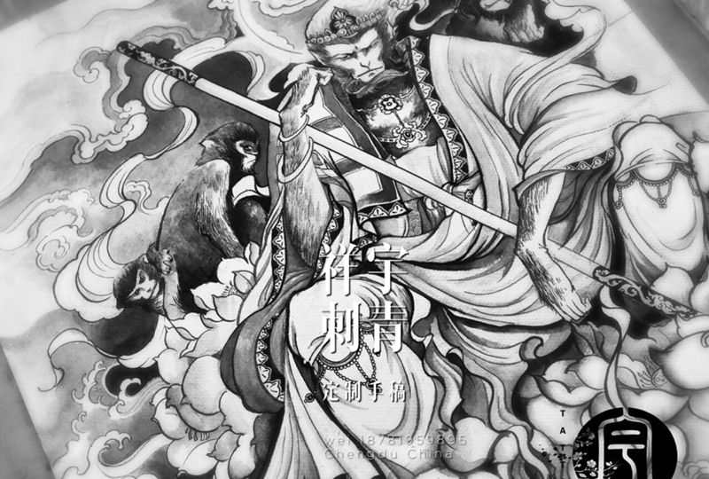 满背定制手稿纹身图片_手稿背部传统原创鬼神纹身图案