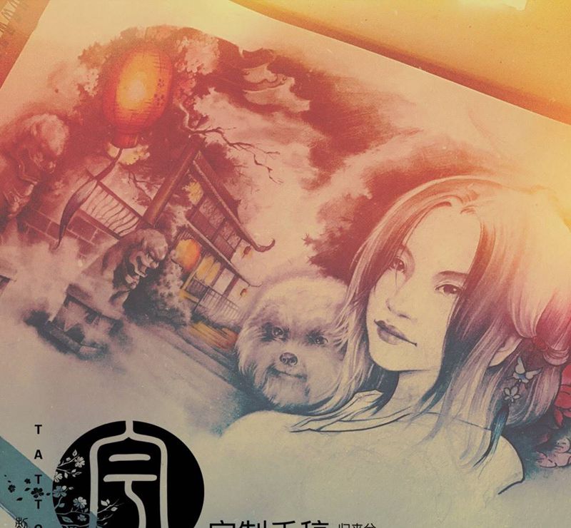 归来兮 半背手稿设计纹身图片_手稿背部传统人物原创纹身图案