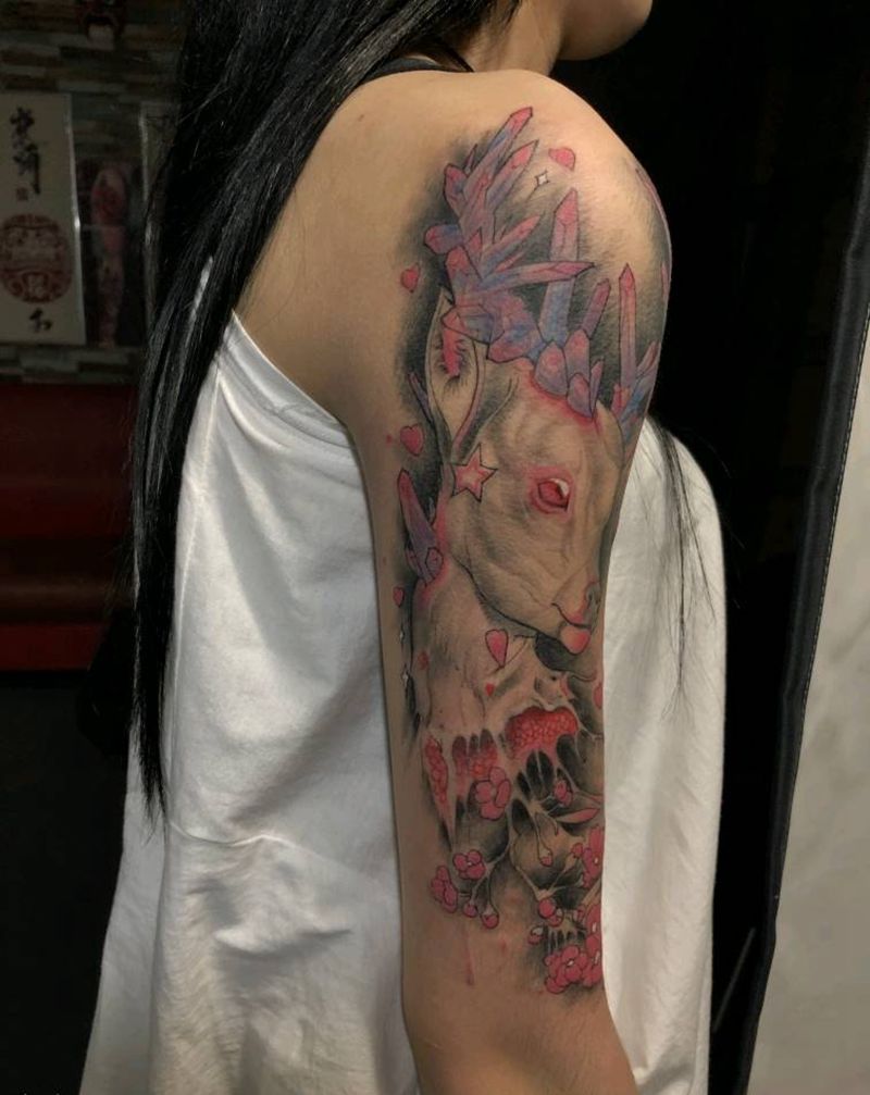 鹿纹身图片_手臂手部欧美写实纹身图案