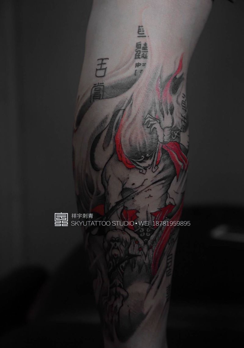 斩灵纹身图片_成品脚部传统原创鬼神纹身图案