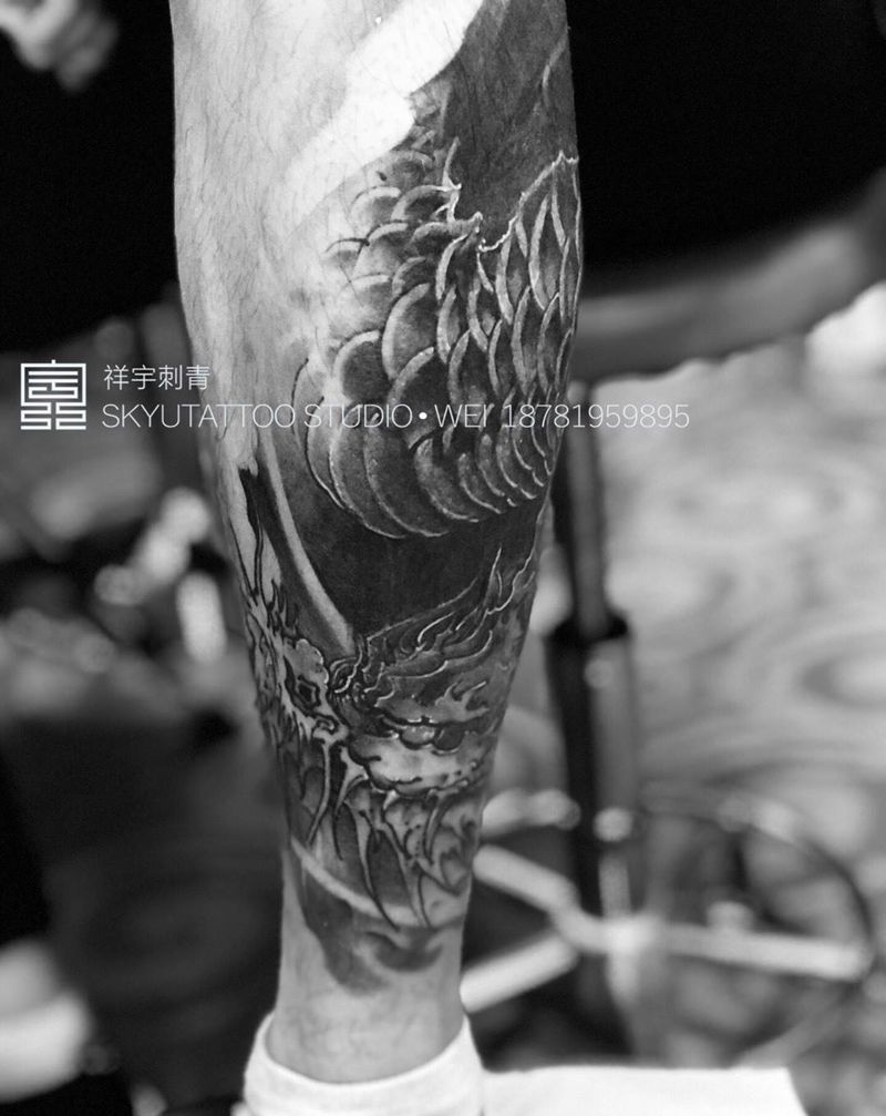 遮盖纹身图片_成品脚部传统动物鬼神纹身图案