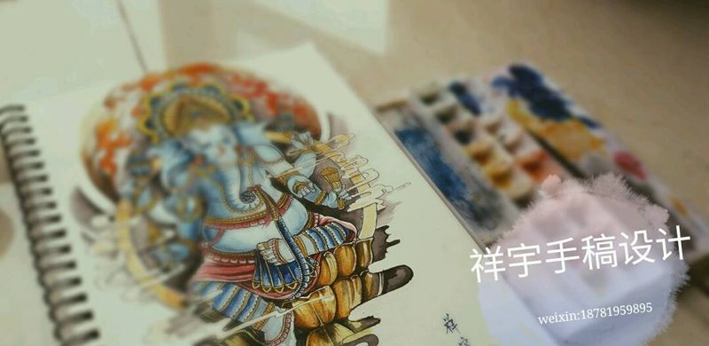 象神原创手稿设计纹身图片_手臂传统鬼神原创手稿纹身图案
