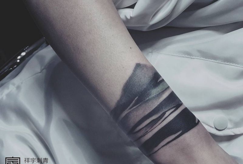 手环纹身图片_成品手臂国画纹身图案