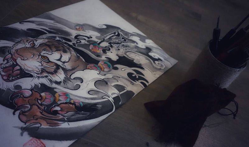 定制手稿 新传统•老虎纹身图片_传统原创动物手稿手部纹身图案