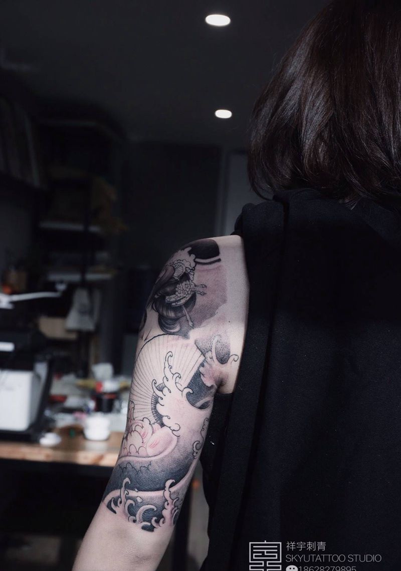 艺姬纹身图片_手臂新传统艺姬纹身图案