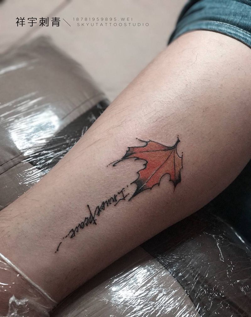 枫叶纹身图片_成品脚部清新原创纹身图案