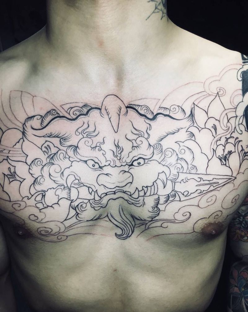 唐狮线条纹身图片