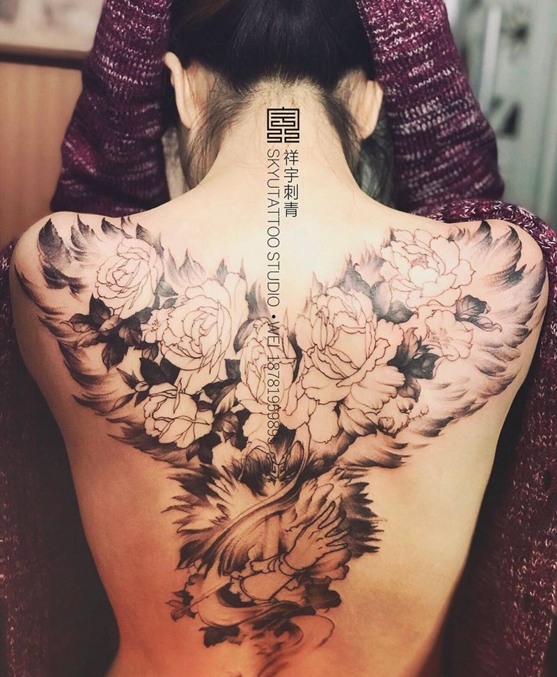 给老婆的纹身纹身图片_成品背部传统植物人物原创纹身图案