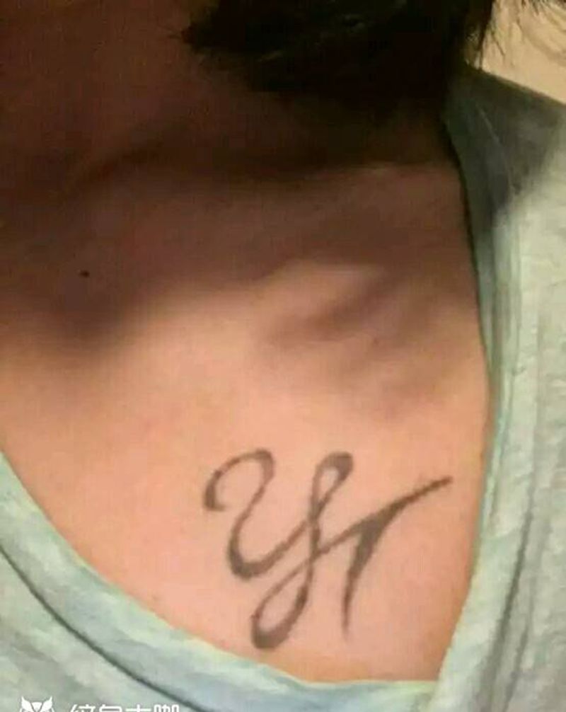 字母遮盖纹身图片_胸部传统国画植物成品纹身图案