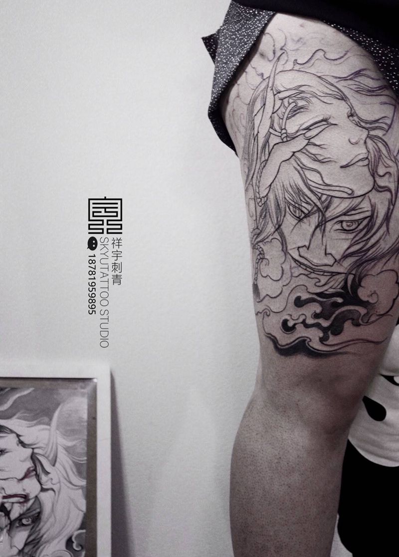 未完纹身图片_臀部新传统般若纹身图案