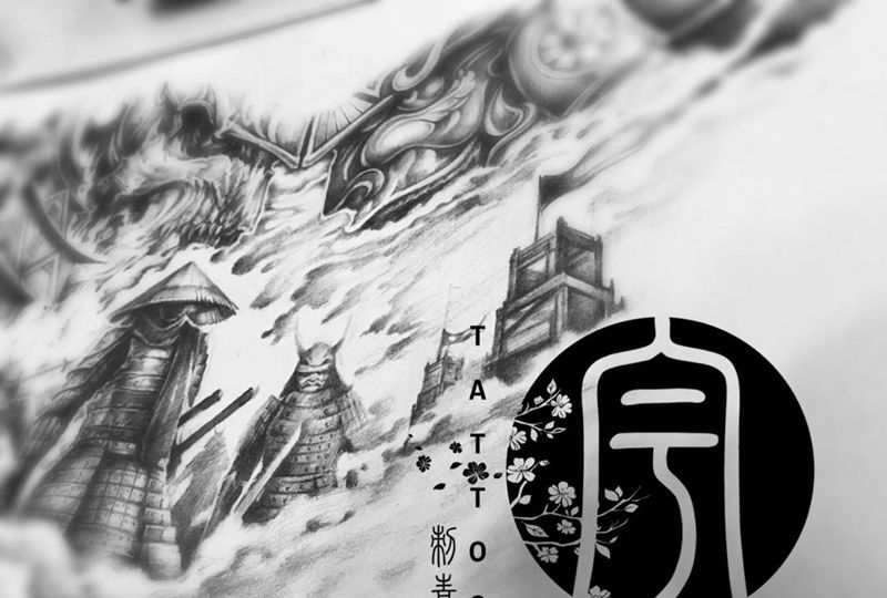 鬼武士 大腿定制纹身图片_手稿腿部传统原创鬼神纹身图案