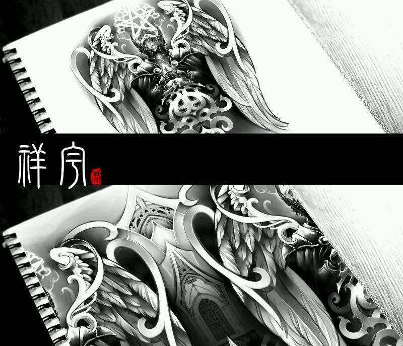 手稿完善纹身图片_脚部欧美写实鬼神宗教手稿纹身图案