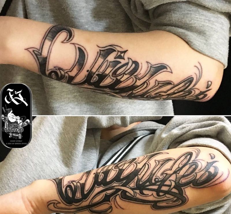 奇卡诺花字设计纹身图片_成品手臂欧美字符原创以太政成都刺青成都纹身图案