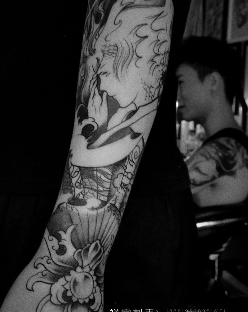 未完成纹身图片_成品手臂原创传统鬼神纹身图案