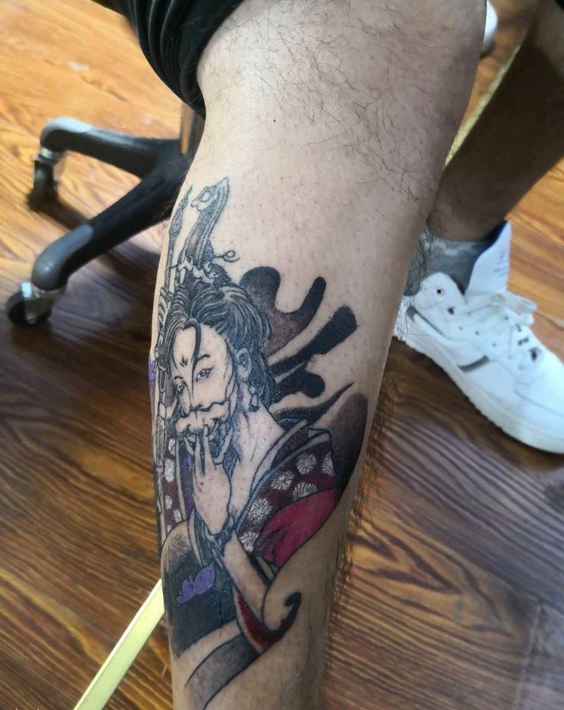 艺妓纹身图片_腿部纹身图案