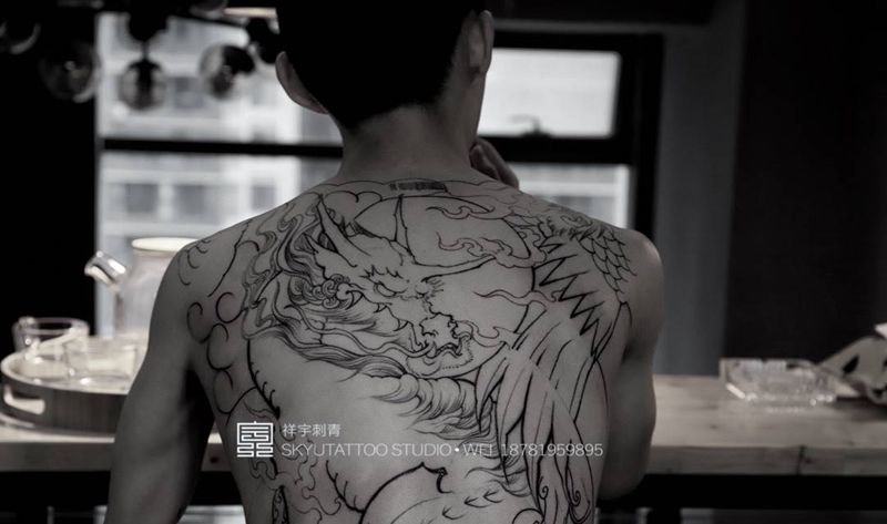 未完纹身图片_成品背部传统原创鬼神纹身图案