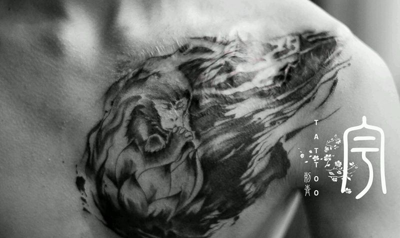 大圣宝宝纹身图片_胸部国画鬼神原创成品纹身图案