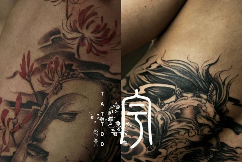 佛魔纹身图片_腰部背部传统鬼神宗教原创成品纹身图案