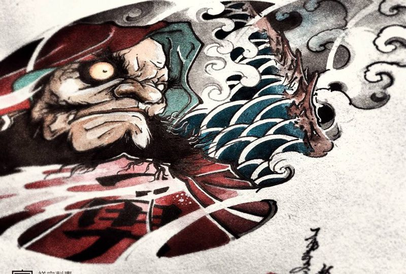 定制手稿纹身图片_手稿胸部传统原创宗教鬼神纹身图案