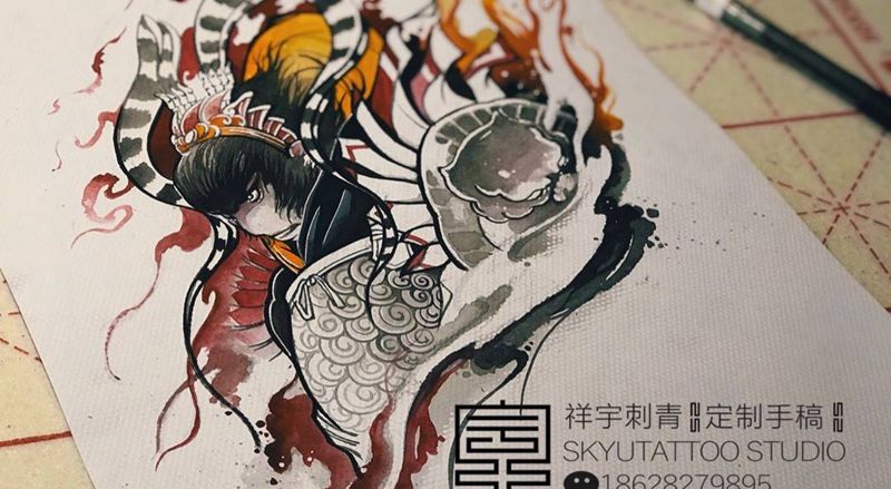侧腰定制手稿纹身图片_腰部新传统大圣纹身图案
