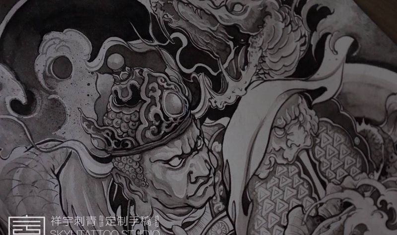 客人定制手稿纹身图片_腿部新传统纹身图案