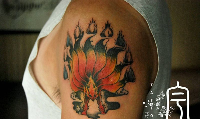 九尾纹身图片_手臂传统鬼神原创成品纹身图案