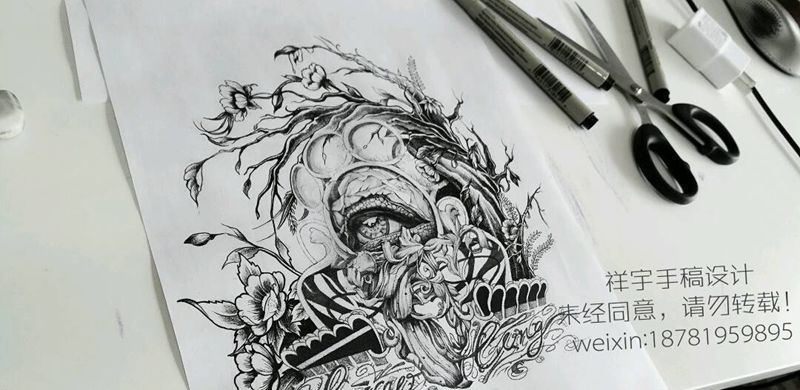 手稿定制纹身图片_手臂欧美植物原创手稿纹身图案