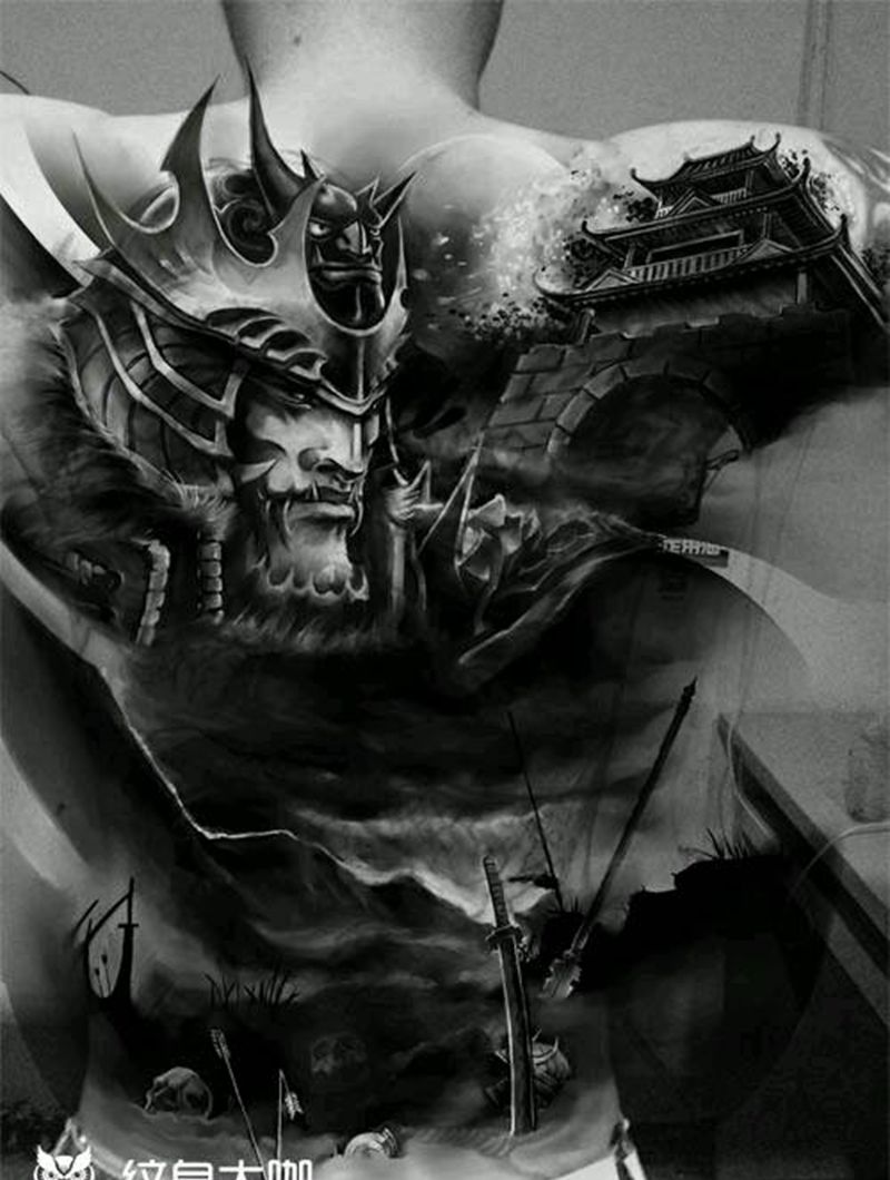 满背遮盖纹身图片_背部传统鬼神原创手稿纹身图案