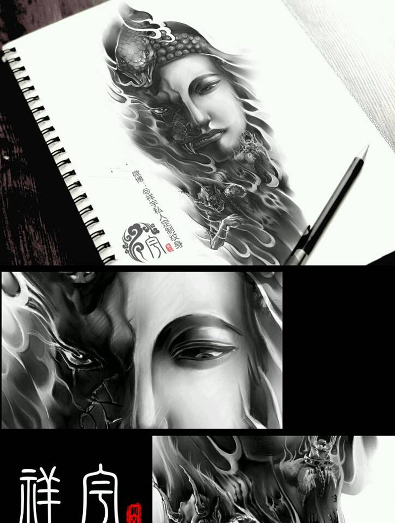 遮盖设计纹身图片_手臂传统鬼神原创手稿纹身图案