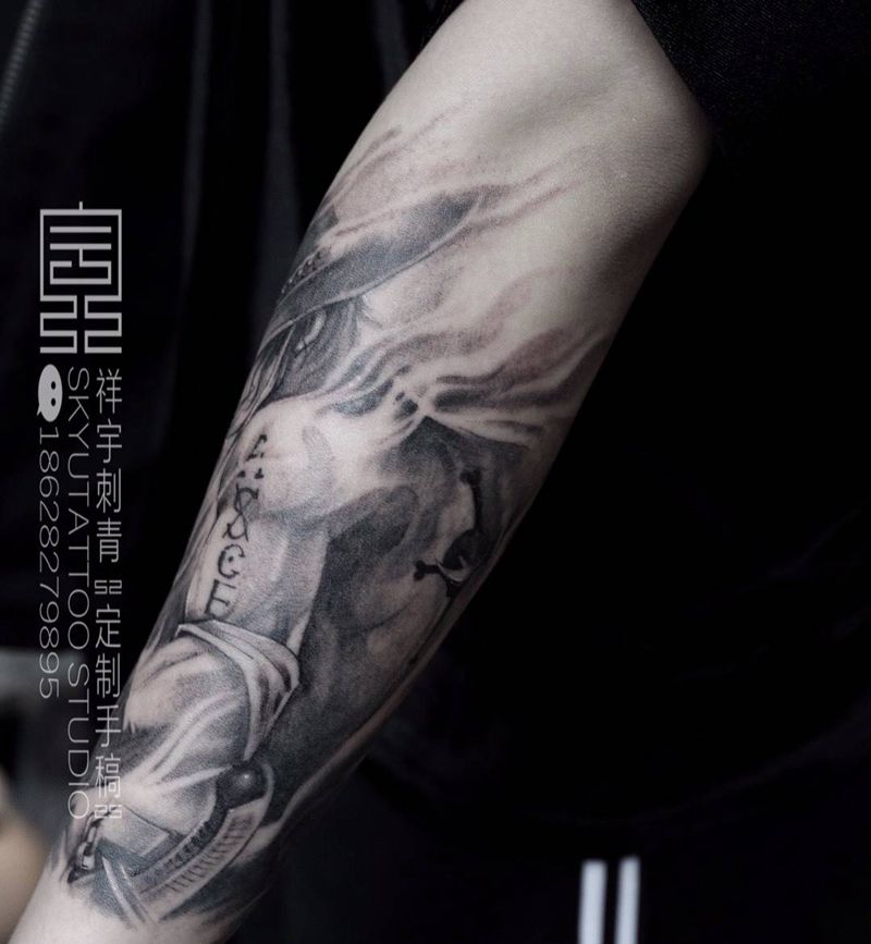 海贼王•艾斯纹身图片_手臂欧美写实艾斯海贼王纹身图案
