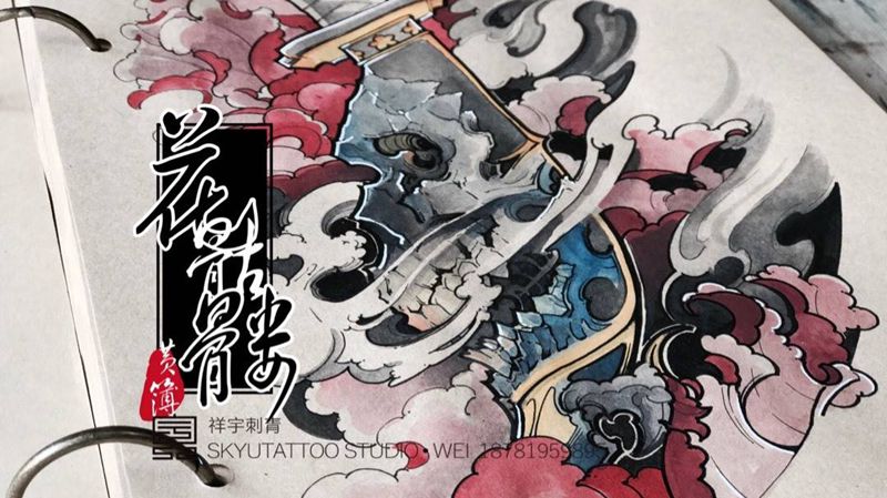 花骷髅纹身图片_手稿传统原创鬼神纹身图案