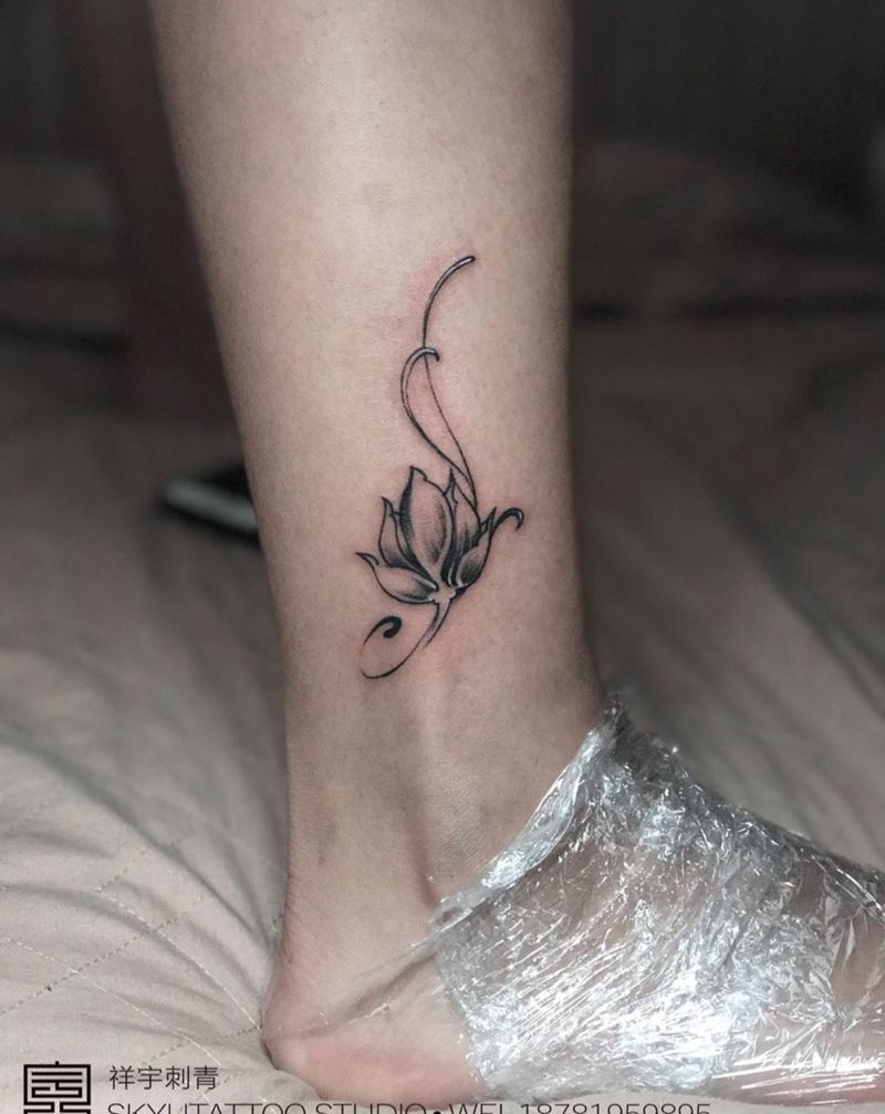花纹身图片_成品脚部清新植物纹身图案