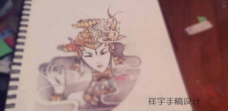 遮盖度母手稿设计纹身图片_手臂传统鬼神原创手稿纹身图案