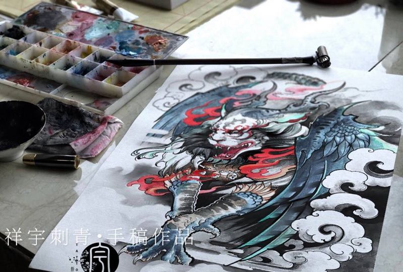 定制手稿纹身图片_手稿脚部传统原创鬼神纹身图案