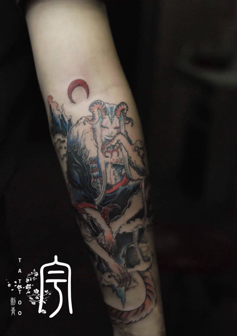 吉神泰逢纹身图片_成品手臂传统原创鬼神纹身图案