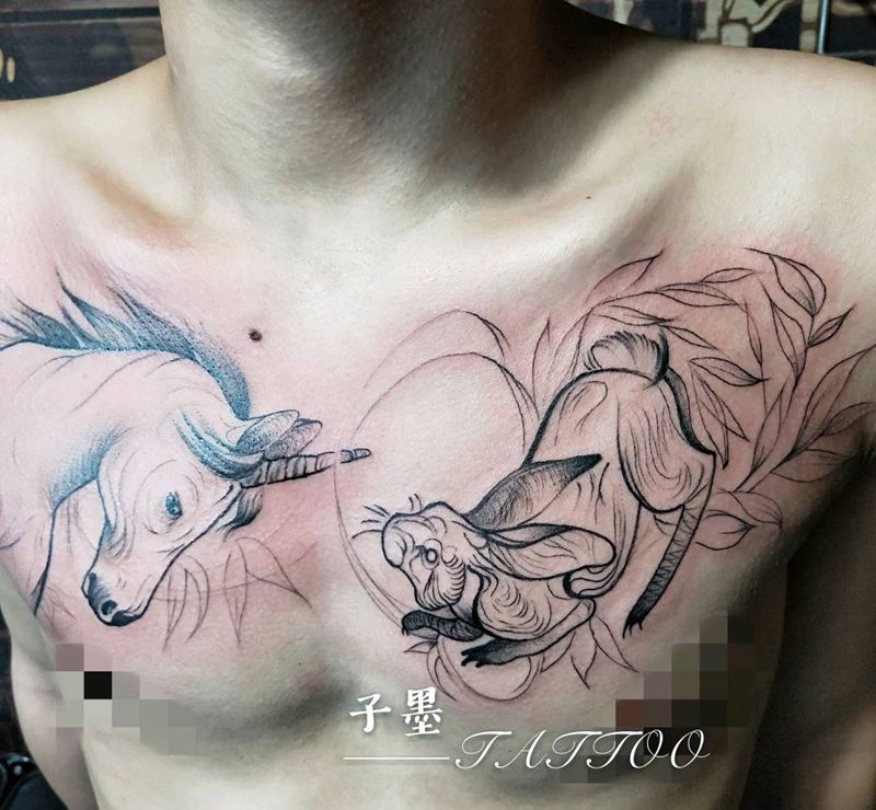 线纹身图片_胸部纹身图案