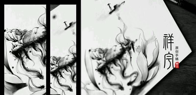 莲生纹身图片_背部传统国画人物植物原创手稿纹身图案