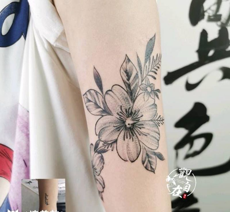 素花遮盖纹身图片_手臂素花纹身图案