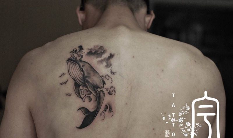 梦想纹身图片_成品背部清新原创人物动物纹身图案