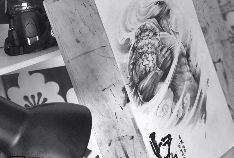 定制手稿设计纹身图片_手稿背部传统原创鬼神纹身图案