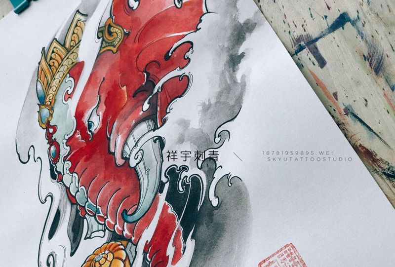 象神纹身图片_手稿手臂传统原创鬼神纹身图案