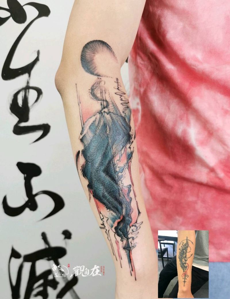 原创抽象水墨纹身图片_手臂水墨纹身图案
