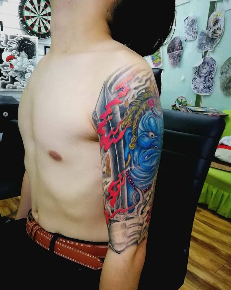 佛教不动冥王纹身图片_成品手臂纹身图案