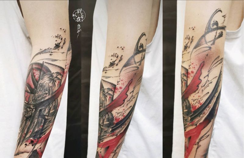 红尘纹身图片_水墨纹身图案